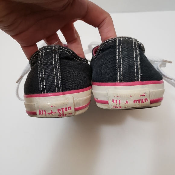 Sz 5 Junior Converse Black White & Pink Trim Shoes - Picture 5 of 8